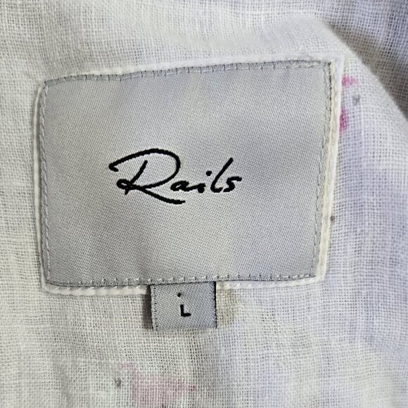 Rails Charli Flamingo Novelty Print Linen Blend White Button-Up Shirt Beachy - Picture 7 of 11